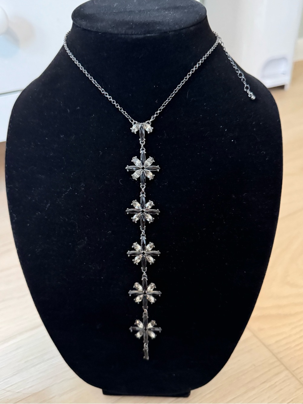 Silver Crystal Floral Drop Necklace - Women Jewelry